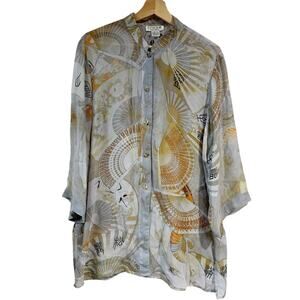 Citron Santa Monica Women Silk Tunic Blouse Asian Oriental Print